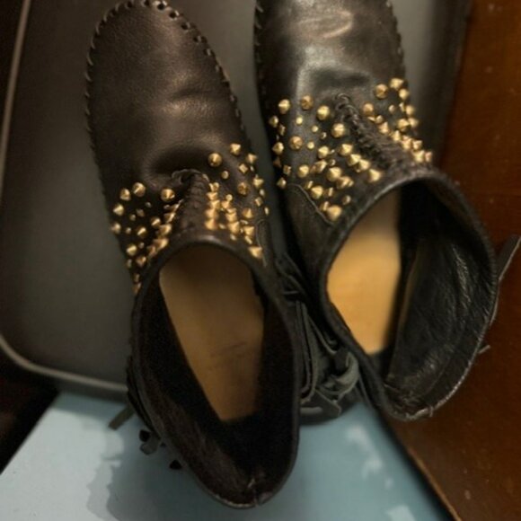 Vintage black leather studded fringe moccasins ankle booties - EU 37 - Picture 5 of 16